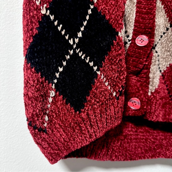 Vintage Crystal Kobe Red Argyle Knit Sweater Vest Women’s Size Medium Academia - Picture 4 of 13
